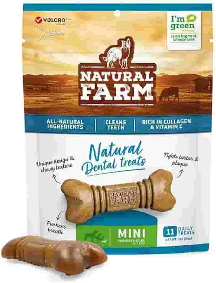 Natural Farm Petiscos Dentais para Cães, Receita de Osso de Carne e Porco, Ingredientes Naturais, Não-Transgênicos, Rico em Proteína Bruta, Cálcio e Vitamina D3