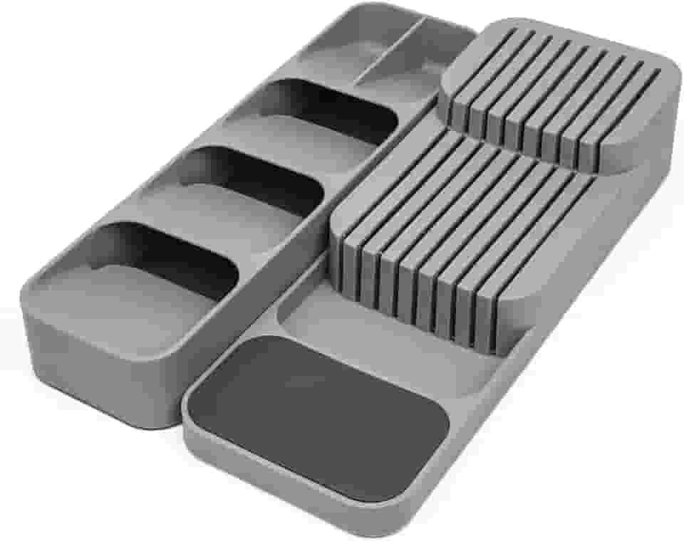 Conjunto Organizador de Talheres e Facas com Divisórias Nichos Separador Porta Talheres Bandeja Organizadora de Gaveta Economiza Espaço Suporte de Cozinha