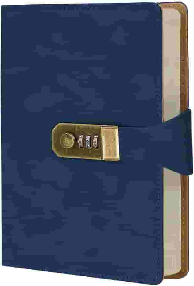 LUMAI Caderno Diário com Cadeado e Senha A5 288 Páginas Capa Couro Sintético Pautado Agenda Privado Feminino Masculino Anotações Escola Trabalho Viagem Segredo Pensamentos (Azul)
