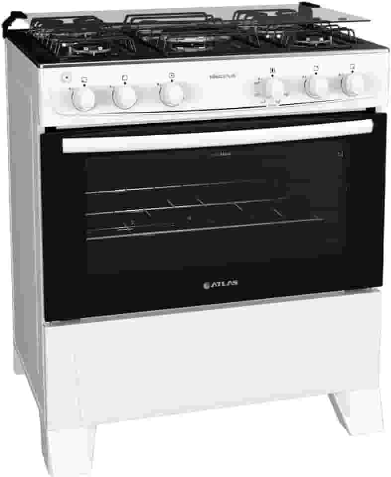 Fogão 5 bocas Atlas Mônaco Plus Branco com Acendimento Automático e Mesa Inox