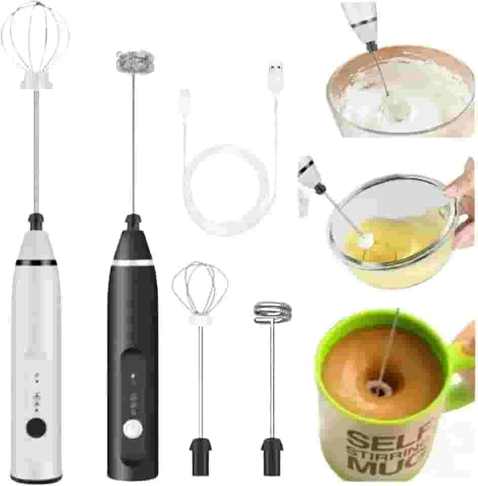 Mini Mixer Elétrico Portátil USB Recarregável 2 Batedores – Misturador para Shakes, Ovos, Achocolatado, Cappuccino e Suplementos | Motor Potente + Aço Inox | Cozinha Profissional