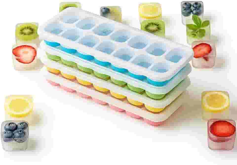 Kit 4 Formas de Gelo Silicone com Tampa Coloridas e Resistentes Premium