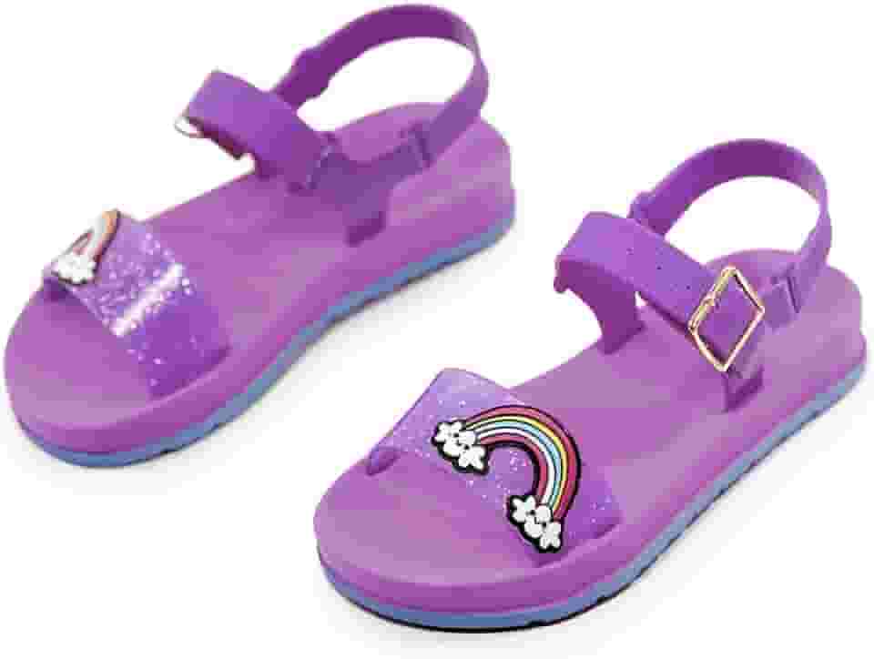 Sandália Infantil Arco-Íris Menina Glitter Fivela Leve