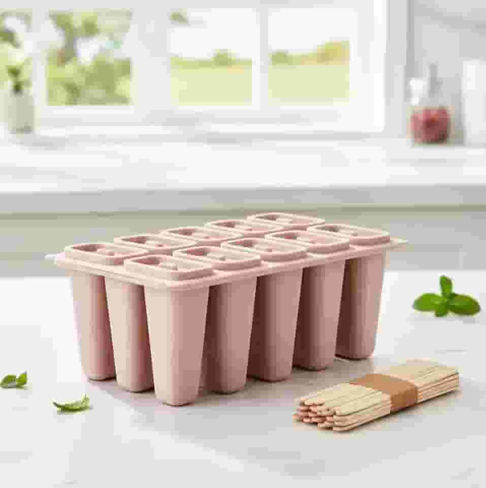 Center Util Forma de Picolé em Silicone, 10 Cavidades com Tampa,Inclui Guia para Palitos