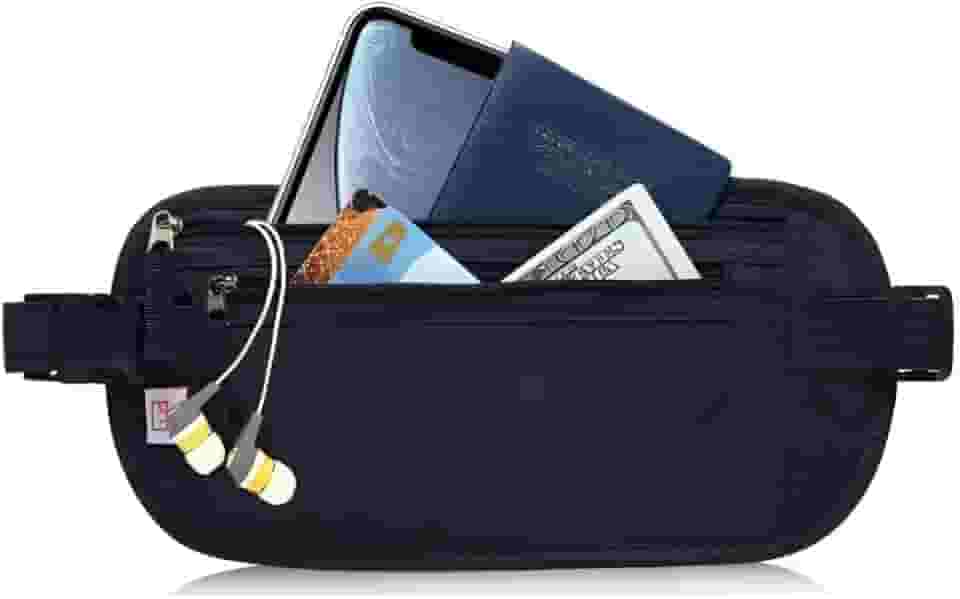 Pochete Doleira Antifurto para Viagem Unissex Resistente à Água com Zíper – Porta Dinheiro, Cartões e Documentos, Pochete Leve e Ajustável para Viagens e Trilhas - Nalux