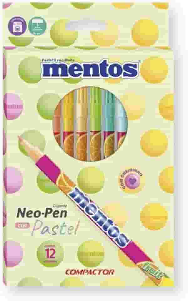 Caneta Hidrográfica, Neo Pen Gigante, Mentos, 12 Cores Pastel, Compactor, Blister