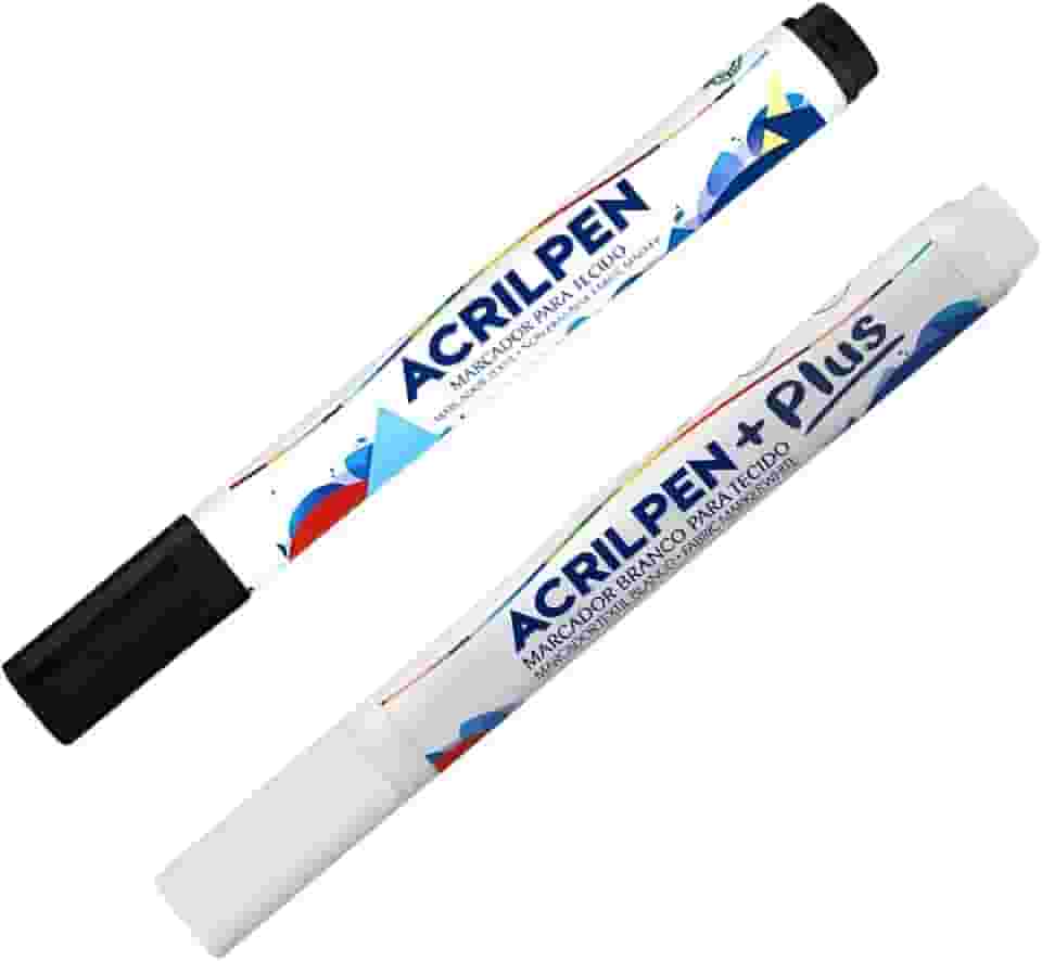 Caneta Para Tecido Acrilpen Acrilex - Kit Branco E Preto Branco E Preto