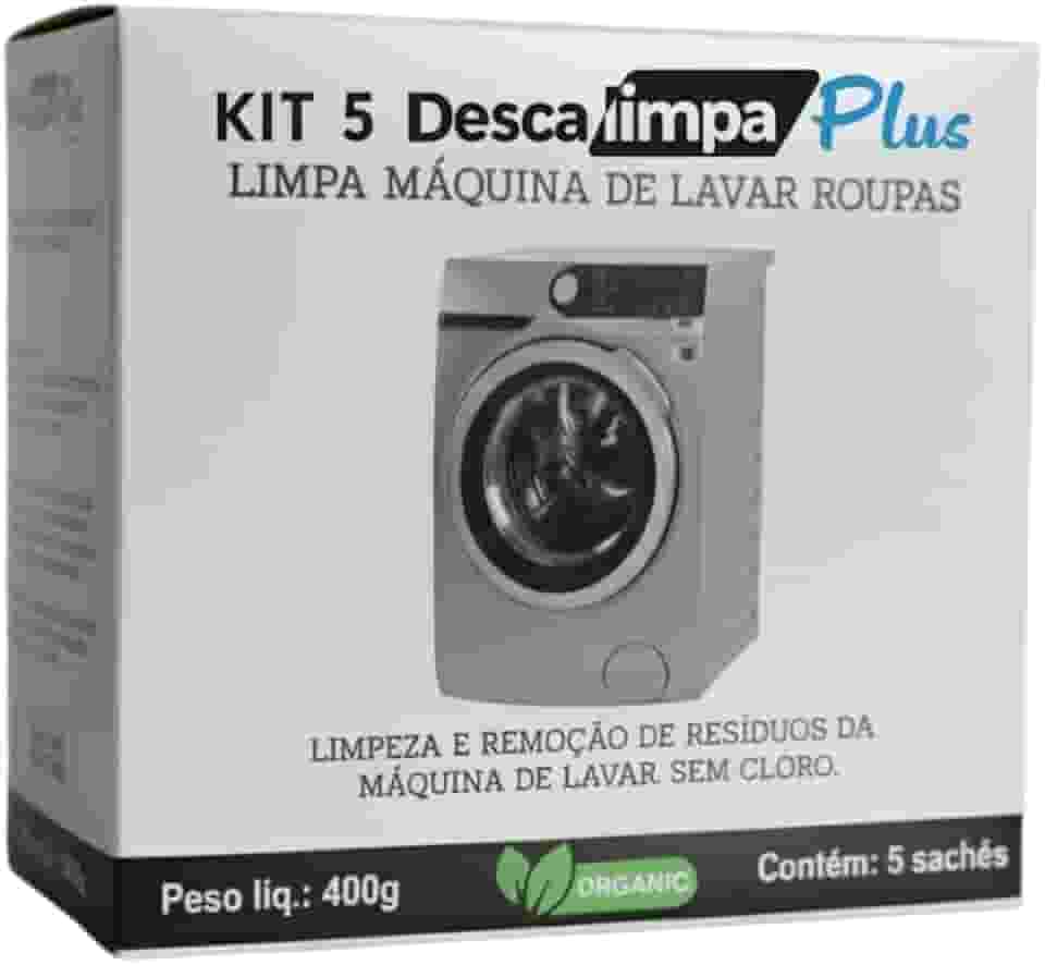DESCALIMPAPLUS Limpa Máquina de Lavar Roupa Natural Limpeza Interna Elimina Mal Cheiro e Odores Remove Resíduos Higienização Kit com 5 sachês em Pó 80g Cada