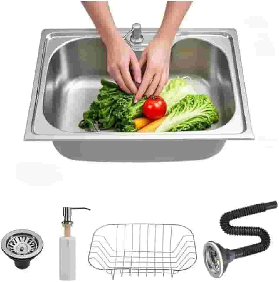 Cuba Gourmet Inox 304 para Cozinha com Acessórios | Pia Quadrada Escovada com Sistema Antirruído | Instalação Embutir ou Sobrepor (50 * 40 * 21CM(Com Dosador Limpeza)