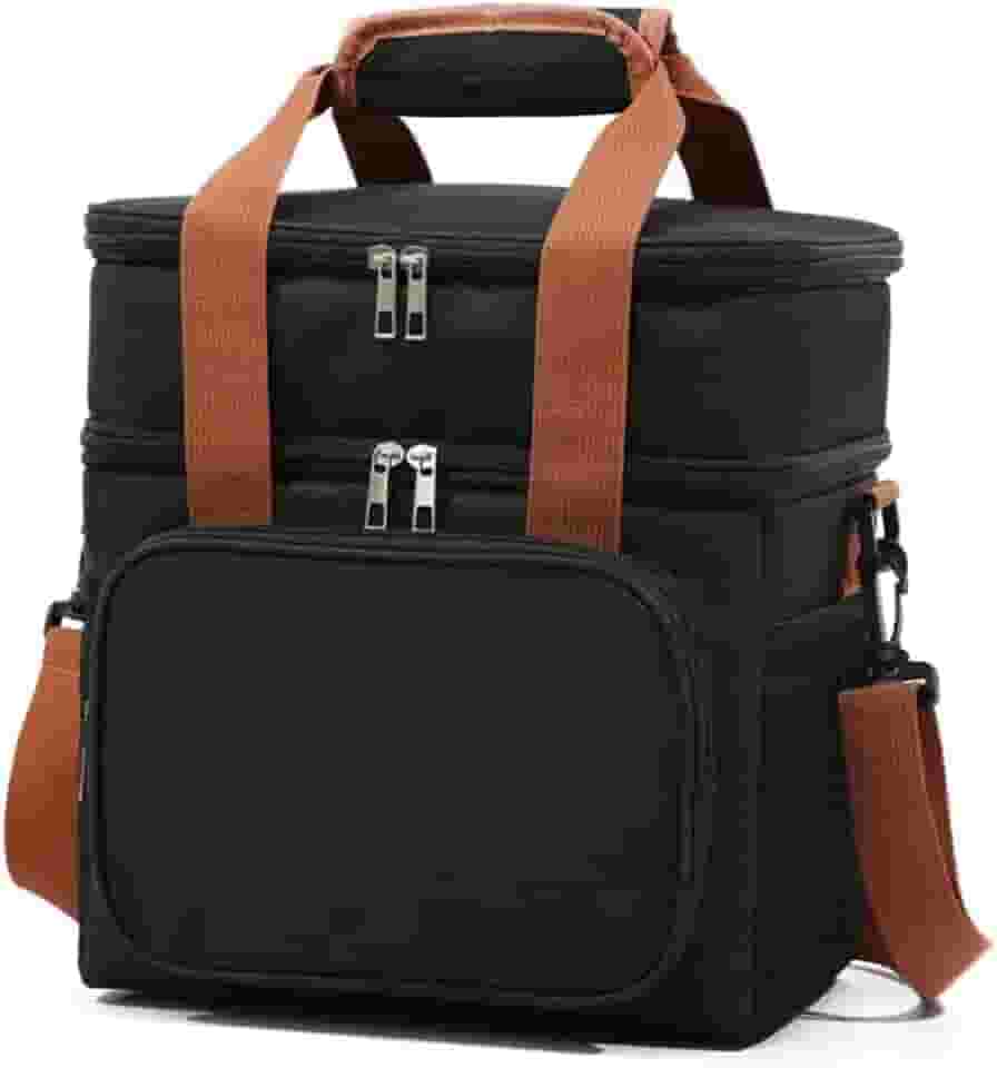 Bolsa Termica Marmita Lancheira Grande Alça Ombro Trabalho Passeio Academia Dois Andares (Bolsa Preta)