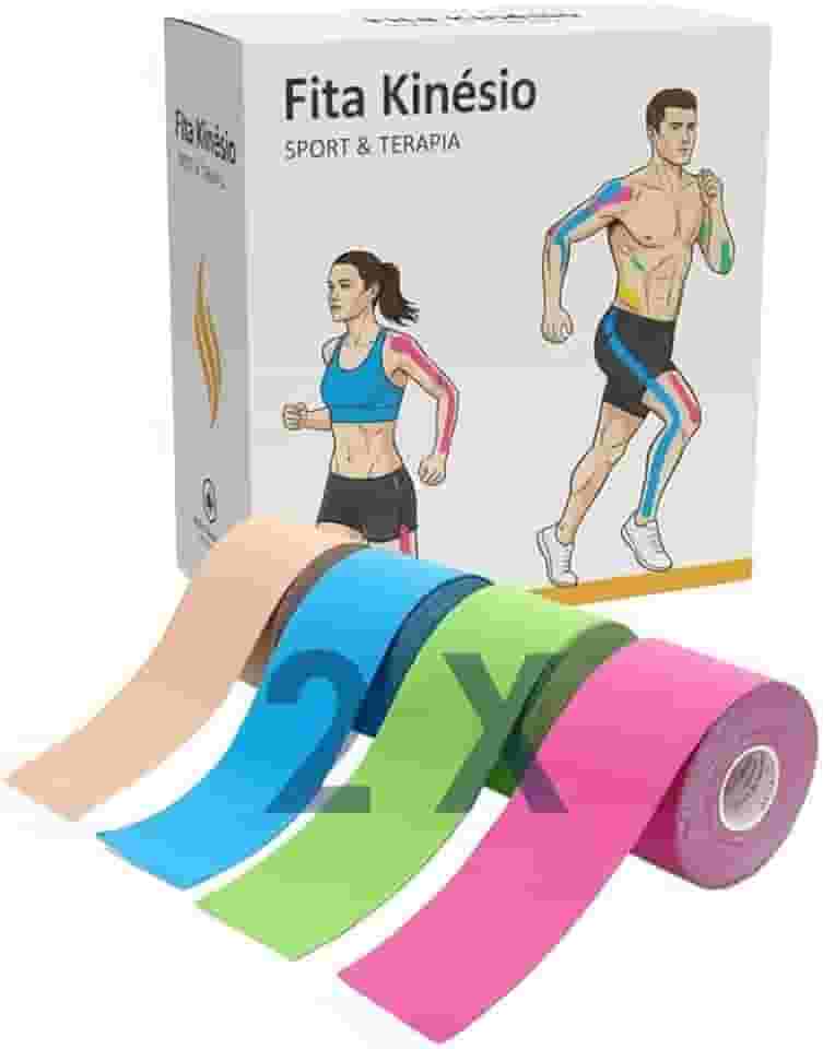 Kit 2 Fita Kinesio Tape Bandagem Elástica Adesiva para Fisioterapia Lesão Muscular Rolo 5cm x 5m Funcional Treino Recuperação Muscular Evita Lesões Cores Sortidas