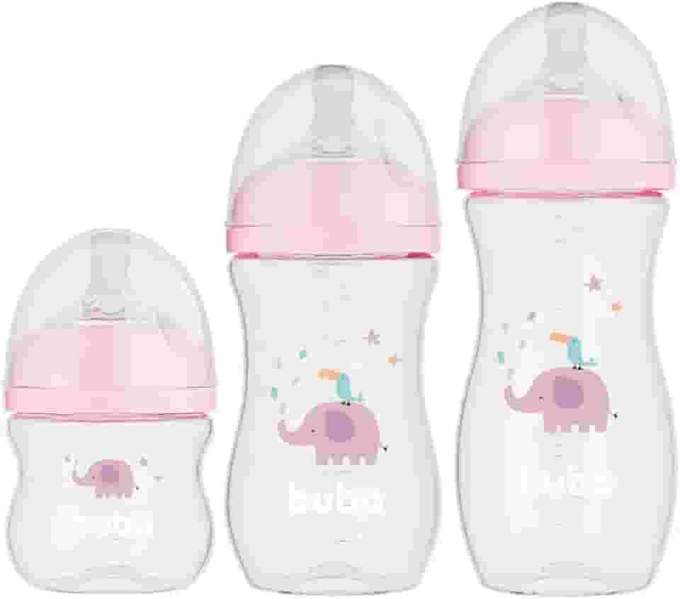Buba, Kit 3 Mamadeiras Easy Flow Elefante Rosa 120/270/330ml