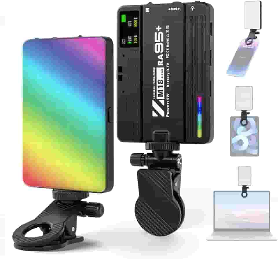Luz de Vídeo RGB Bolso Preenchimento LED para Fotografia 2500K-9000K Ajustável 22 Efeitos Cena Alta Brilho 95 CRI Conferência Computador Tablet Telefone Câmera DSLR Bateria Integrada com Suporte