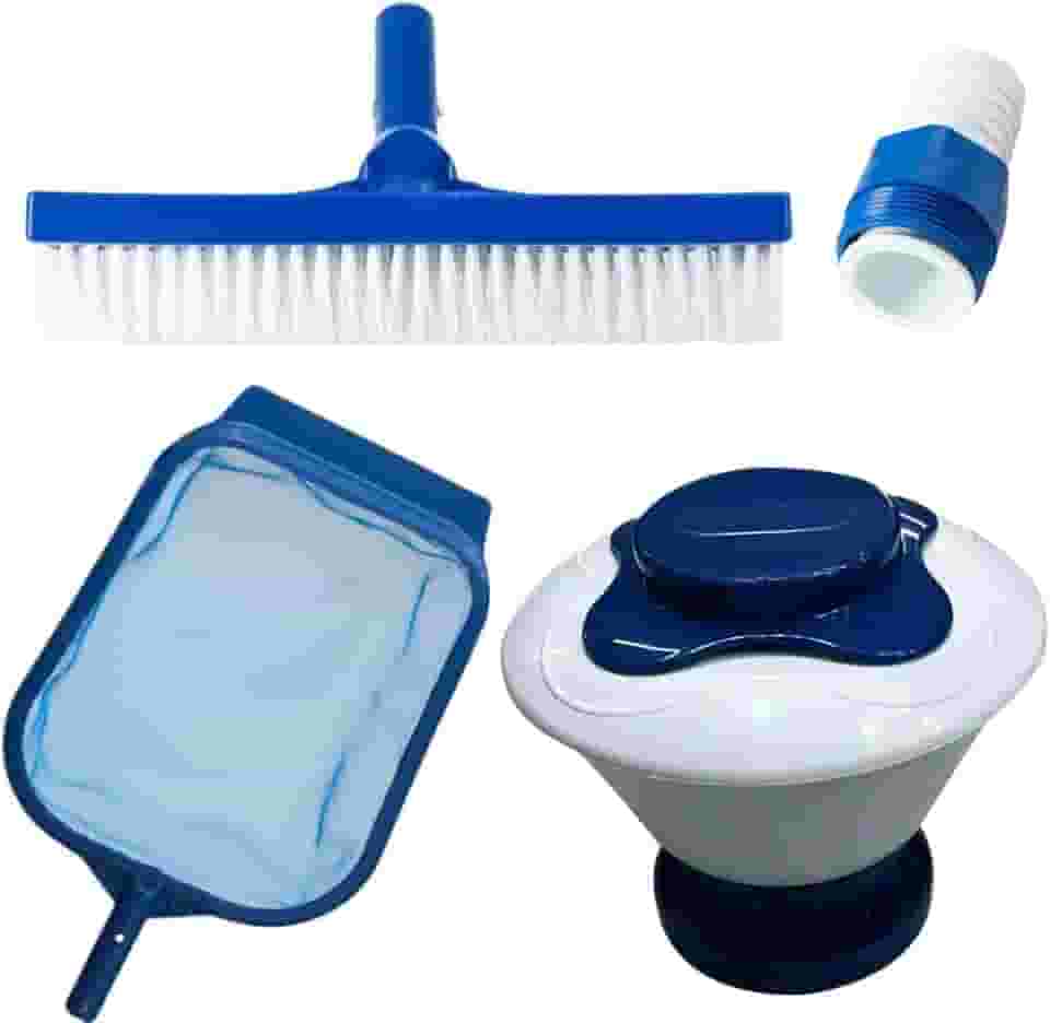 Kit Limpeza Piscina - Clorador Margarida Grande + Peneira Grande + Escova Reta + Adaptador