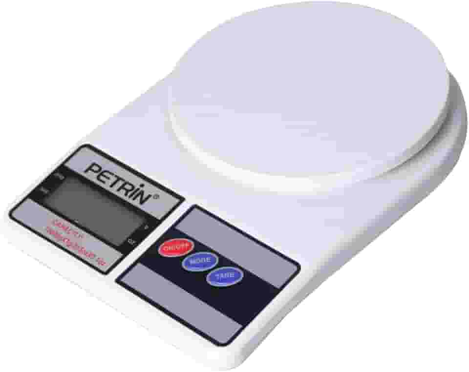 PETRIN Balança Digital de Cozinha, Alta Precisão 1g/10kg, LCD Display, Branca, com Função Tara, para Culinária, Nutrição e Confeitaria, 185x130x35mm