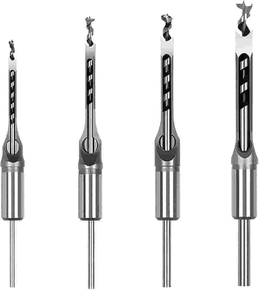 Broca Furo Quadrado para Madeira 4 Peças (1/4", 5/16", 3/8", 1/2") - Conjunto de Broca e Cinzel em Aço Alto Carbono para Carpintaria, MDF e Aglomerado