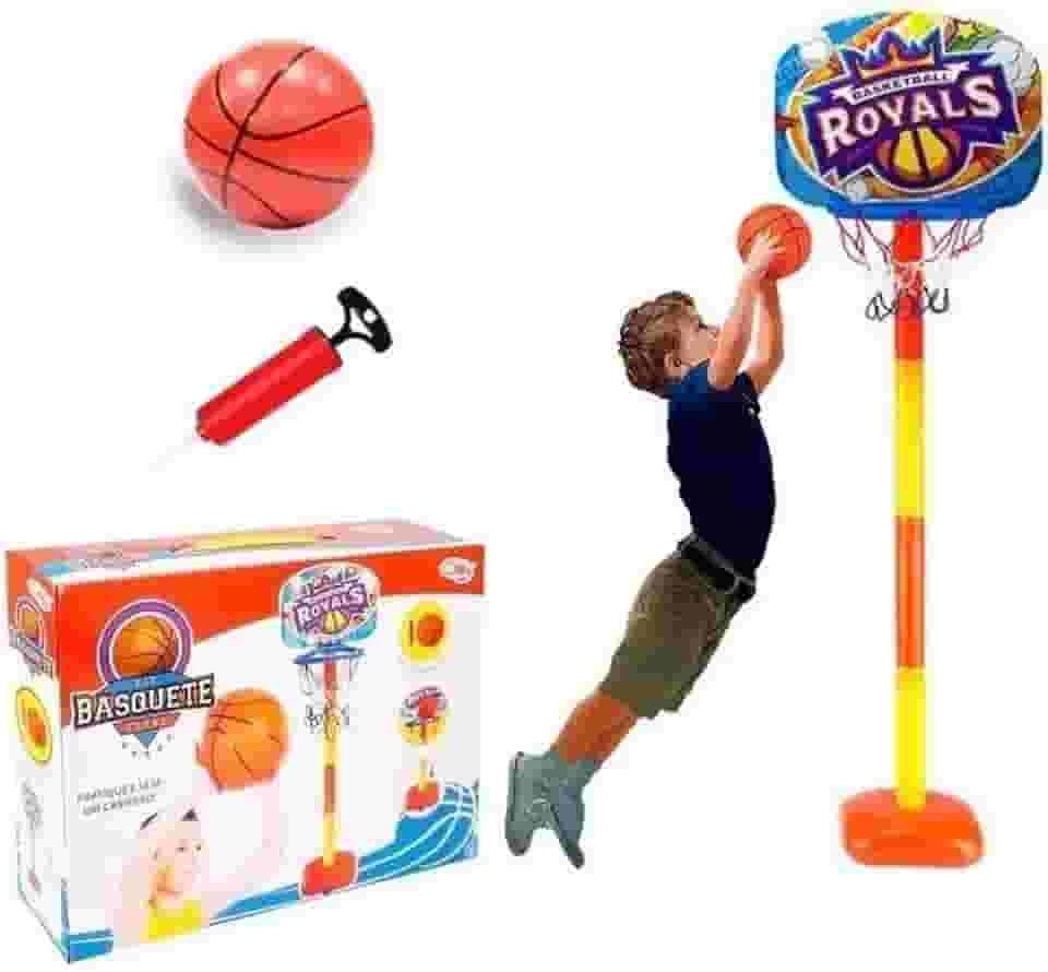 Kit Basquete Infantil Royals com Tabela, Suporte Ajustável, Bola e Bomba de Ar