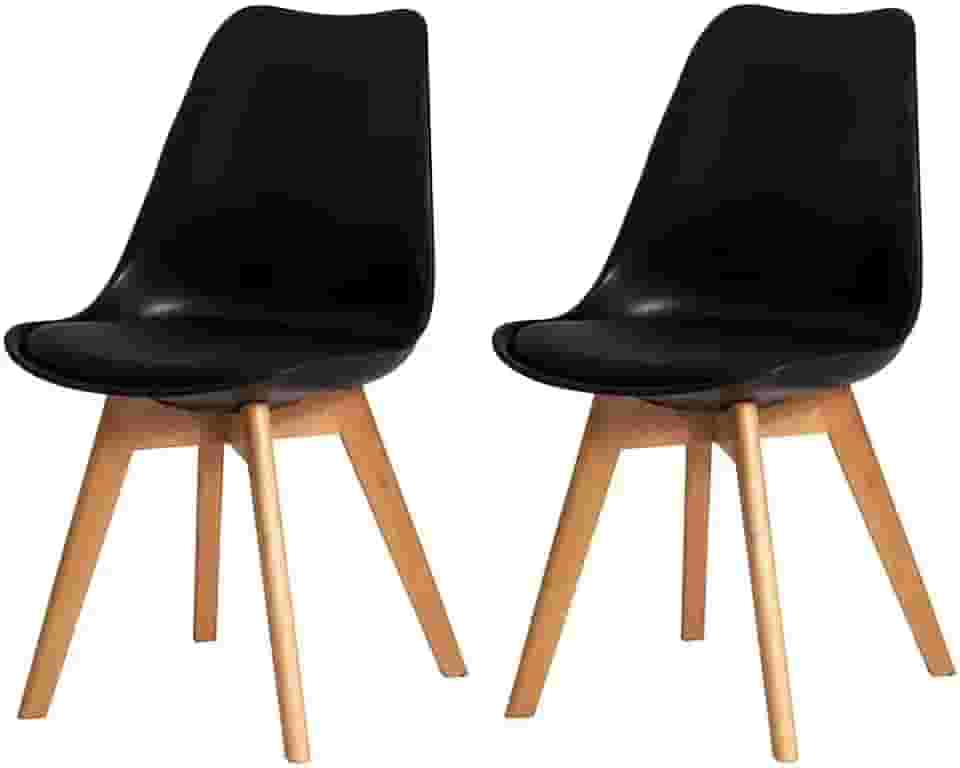Kit 2 Cadeiras de Jantar Com Assento Estofado e Base de Madeira Resistente para Mesa Sala Cozinha Saarinen Design Leda Eames Eiffel Pretas