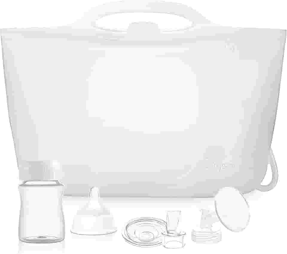 Bolsas esterilizadoras de silicone para mamadeiras, bomba de leite e chupetas, sacos reutilizáveis de esterilização a vapor para viagens e uso doméstico (branco leite)