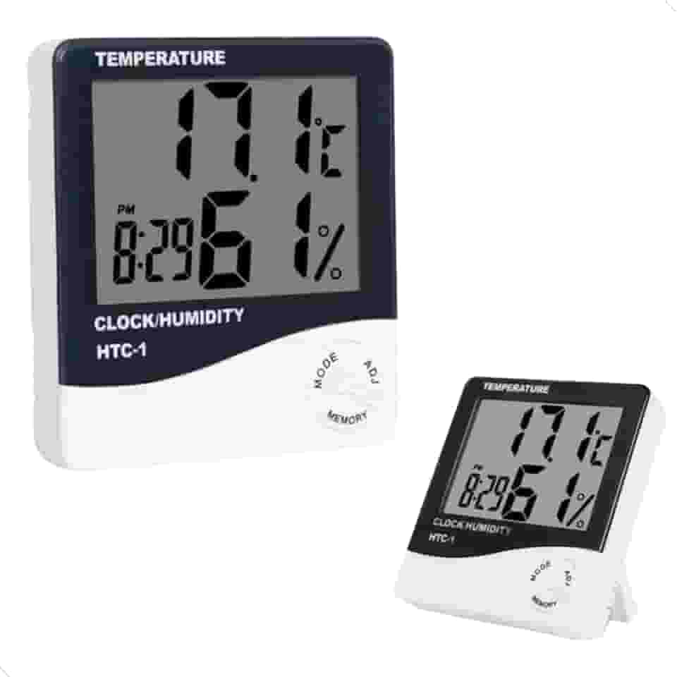 Termo Higrômetro Digital Medidor Umidade Temperatura Relógio Digital Mundo Compras