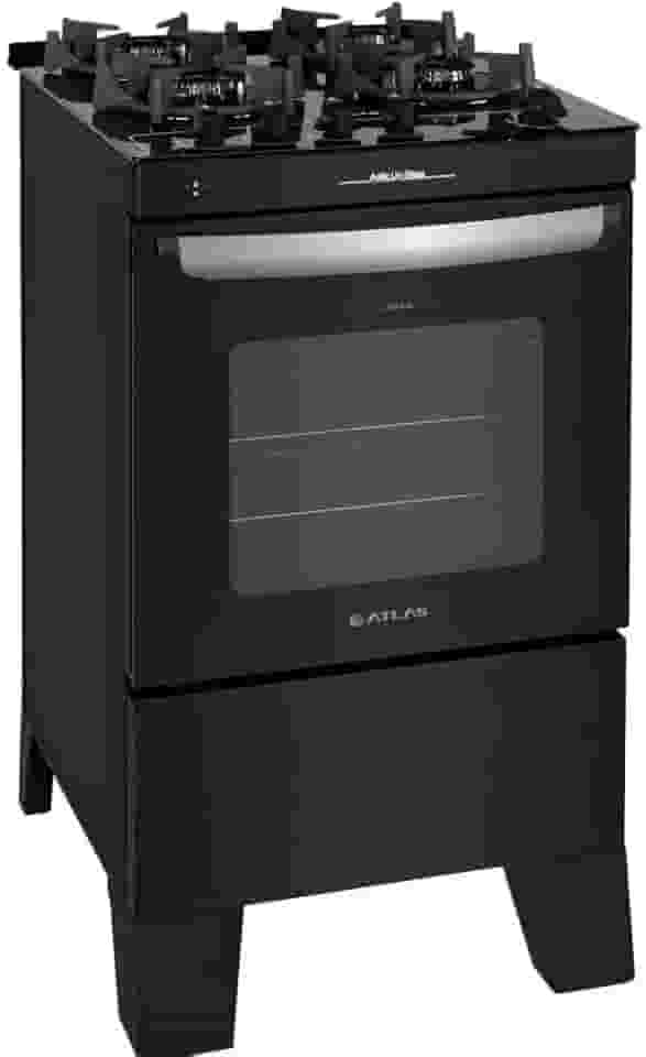 Fogão 4 bocas Atlas Agile Up Preto com Mesa de Vidro - Bivolt
