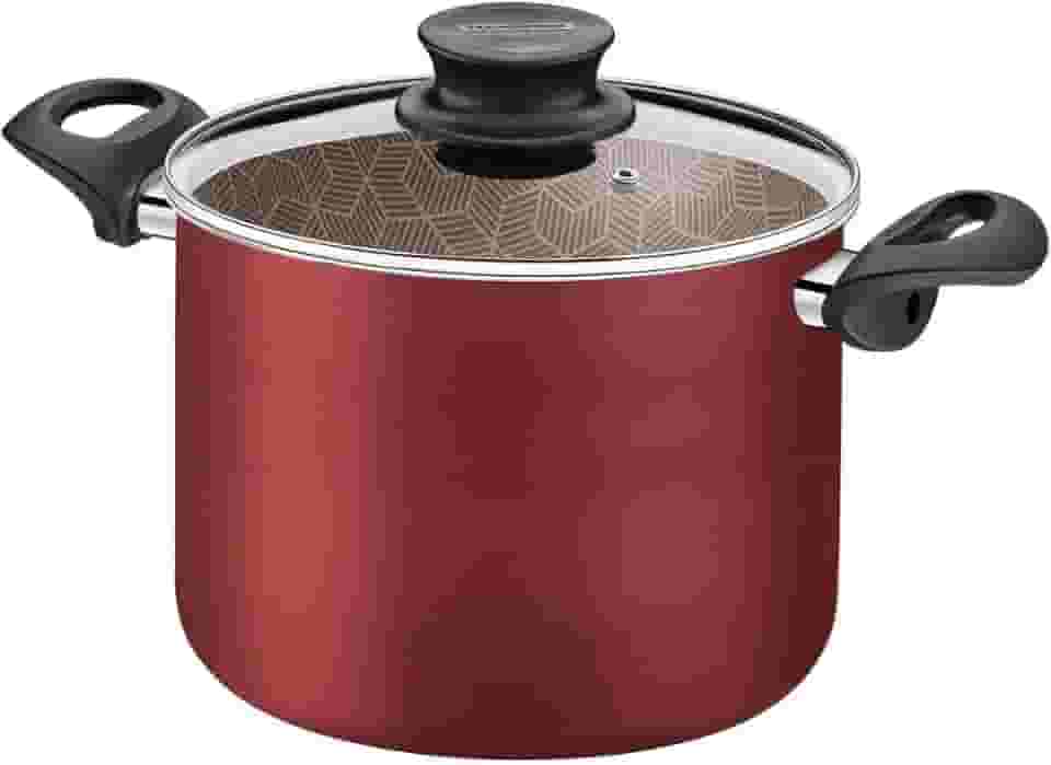 Caldeirão Tramontina Paris em Alumínio com Revestimento Interno e Externo em Antiaderente Starflon Max Vermelho com Tampa de Vidro 18 cm 3,1 L