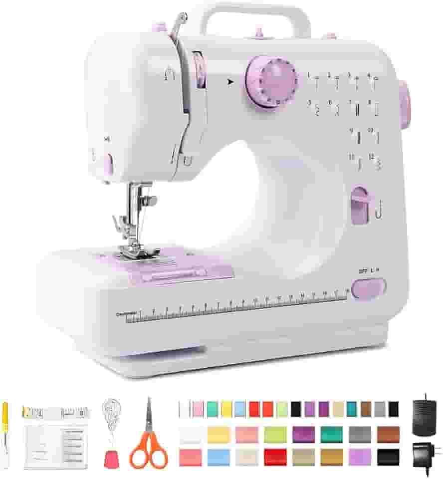 Máquina de Costura Portátil 12 Padrões de Costura e Duas Velocidades 110-220V, Branco, 27*24*12CM, Plástico