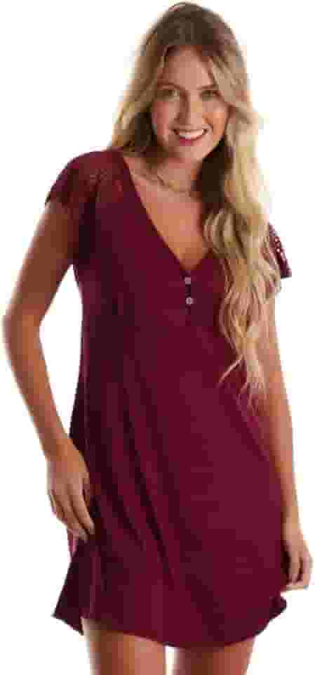 Camisolas em Viscose com Detalhes Renda Estilo Camiseta Noite Dormir Amamentação Maternidade