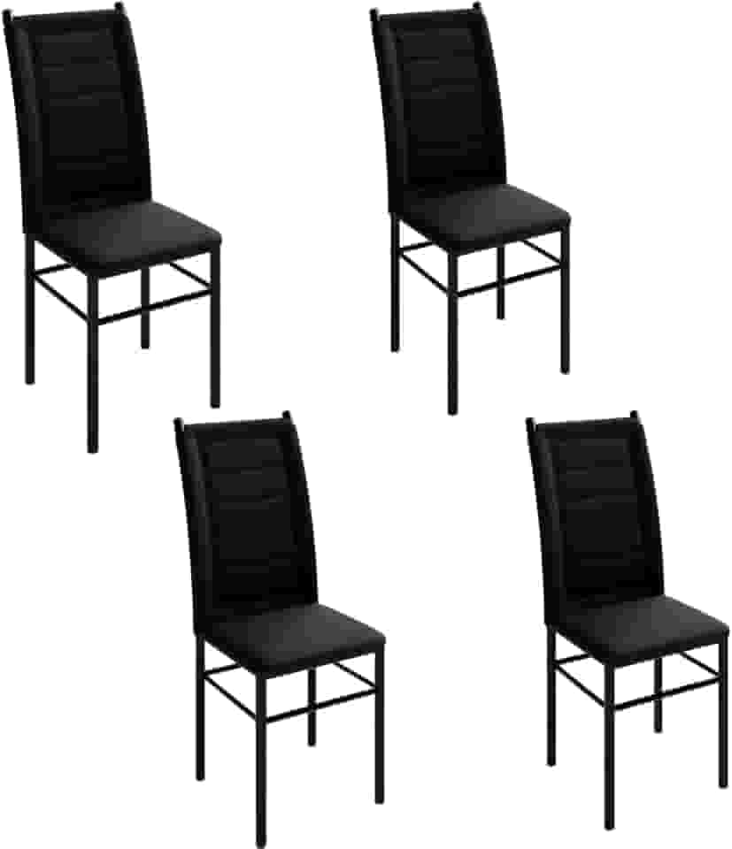 Conjunto 4 Cadeiras Sala Jantar Cozinha Estofada Tubo Preto (Preto/Preto)