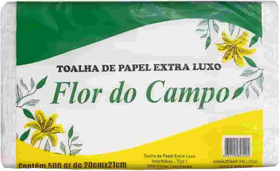 Toalha de Papel Interfolhas Extra Luxo Flor do Campo, 20cm x 21cm, 500g, 100% Celulose