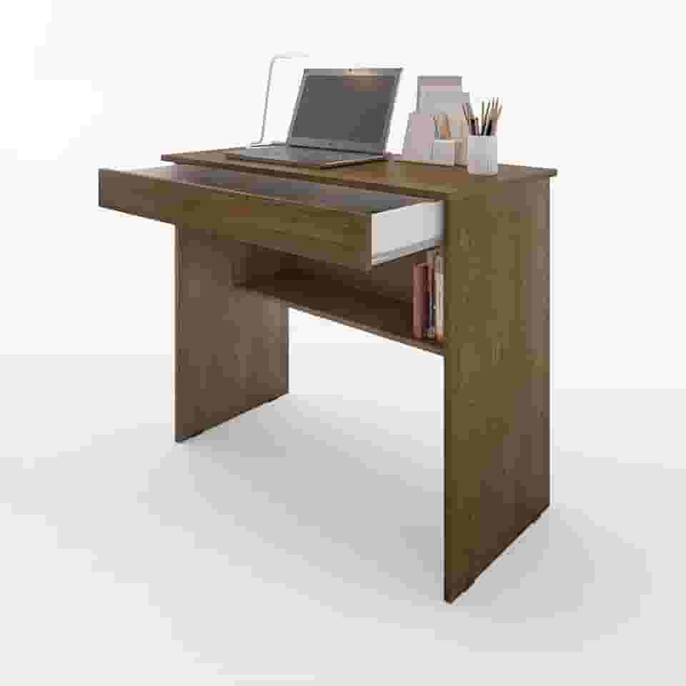 Escrivaninha/Mesa de Computador com 1 Gaveta e Prateleira Organizadora para Quarto ou Escritório de Estudo (Marrom)