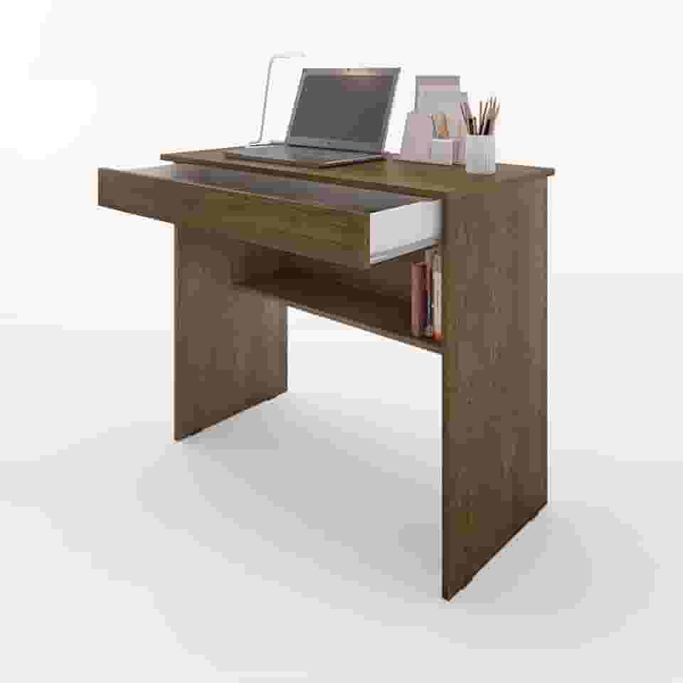 Escrivaninha/Mesa de Computador com 1 Gaveta e Prateleira Organizadora para Quarto ou Escritório de Estudo (Marrom)