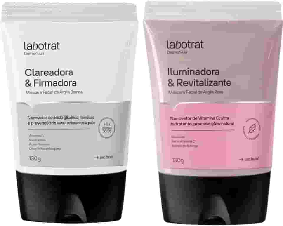 Kit Mascara Facial De Argila Branca + Rosa Clareadora Iluminadora Dermo Skin Labotrat 130g