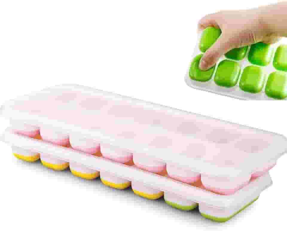 Kit 2 Formas Premium de Gelo com Tampa Silicone Flexível Multiuso Papinha Bebê Drinks Whisky Frutas Molhos Antiodor Livre BPA Freezer Desenforma Fácil Cozinha Organizada Reutilizável Durável