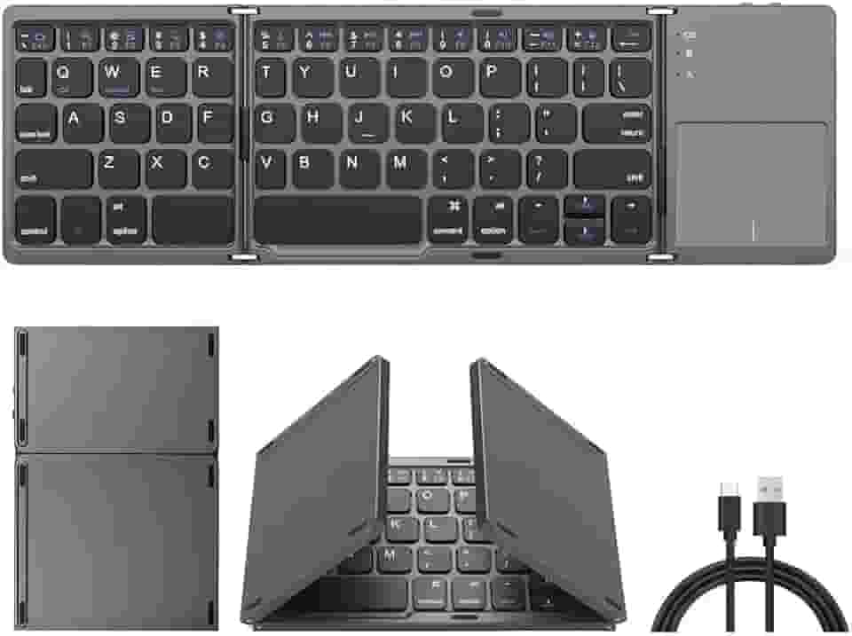 Teclado Dobrável, Teclado para Tablet, Mini Teclado Dobrável Portátil, Sem Fio com Touchpad Teclado, Teclado Portátil de Viagem Para IOS, Android, Windows, Mac Os, Disponível Por 48H, Preto