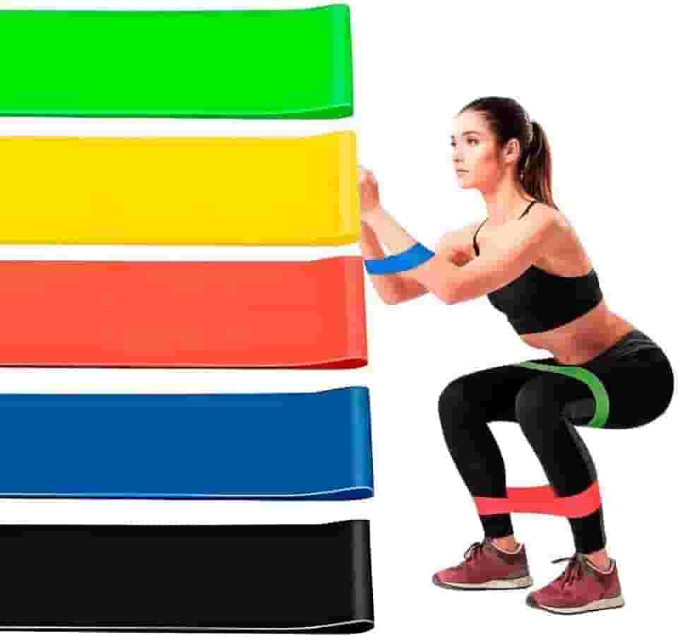 Faixas Elásticas para Exercícios, Kit com 5 Bandas de Resistência para Tonificação Muscular, Treinamento Físico, Perda de Peso, Alongamento e Yoga