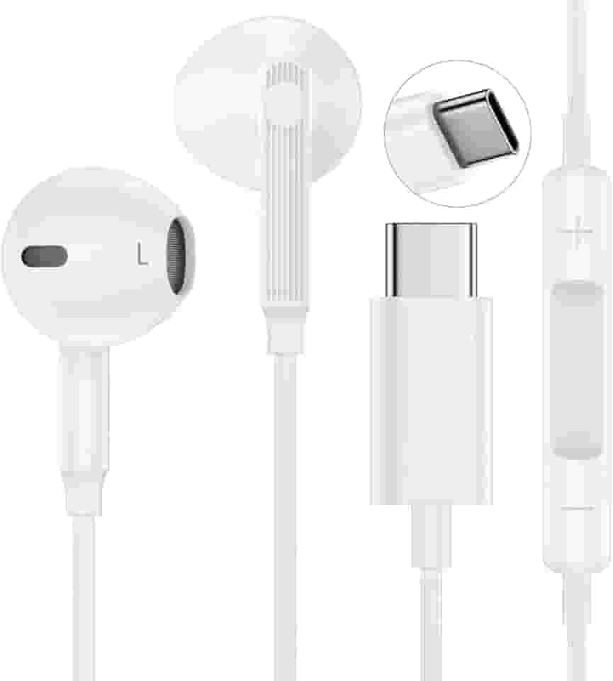 Fones de ouvido USB C com fio para iPhone 16e/16 Pro Max/16 Plus, Samsung Galaxy A16/A56/A26/A36/S25 Ultra/S25 Plus/S24 Ultra/S23/S22, Tipo C, fones de ouvido estéreo HiFi