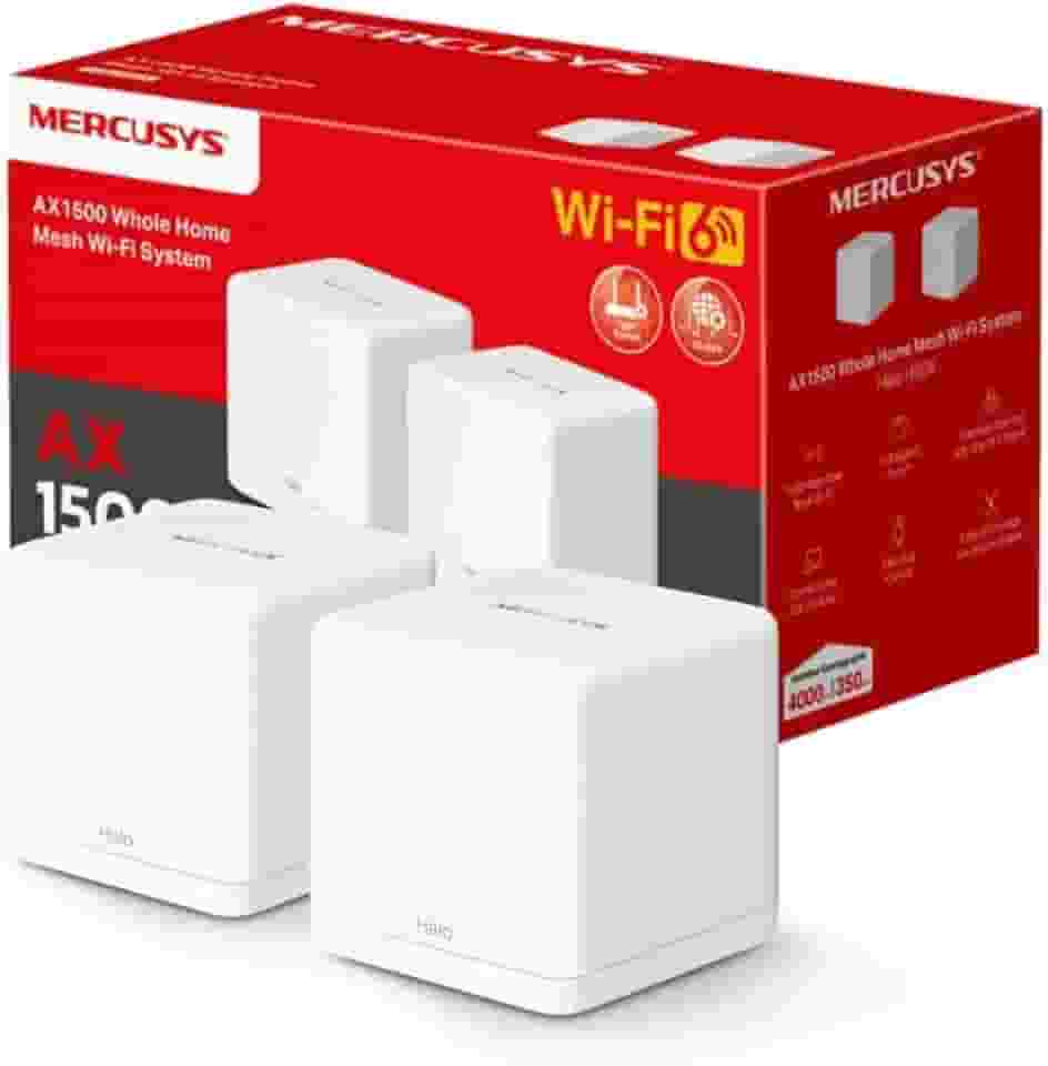 [Novo 2025] MERCUSYS Halo H60X (2-pack) - Sistema WiFi 6 Mesh AX1500, 3 portas Gigabit Ethernet, conecta até 150 dispositivos, controle dos pais, cobertura de até 550 m², configuração fác
