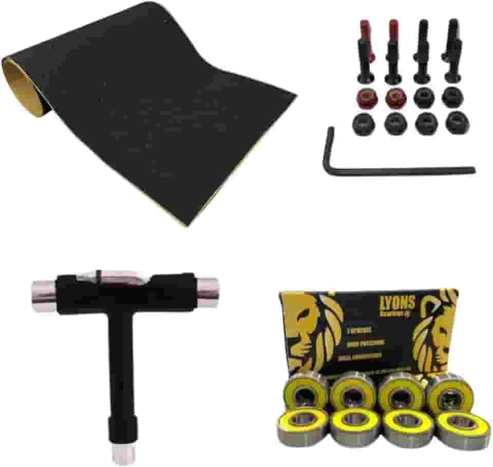 Kit Para Skate Lixa Emborrachada Rolamento De Alta Performance Chave T e Parafuso de Base Colorido