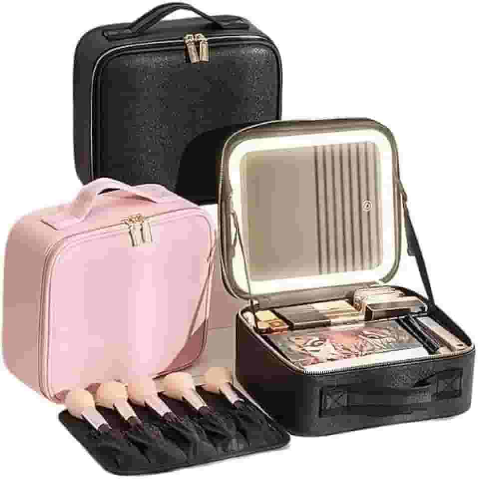 Kit Maleta Maquiagem completo Profissional Com Espelho e Luz Led e paleta de maquiagem Armazenamento (Cor aleatória)