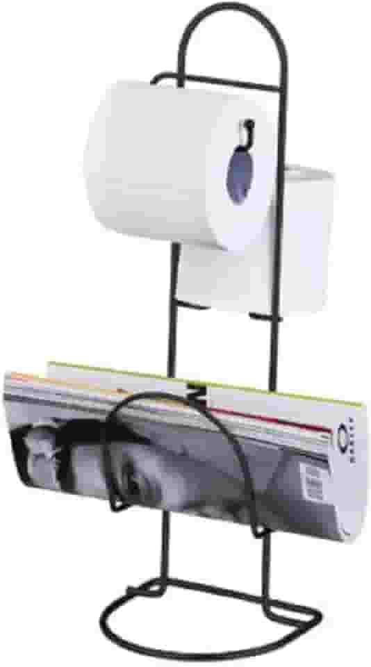 Porta Papel Higienico de Chão com Revisteiro Suporte para 2 Rolos Preto