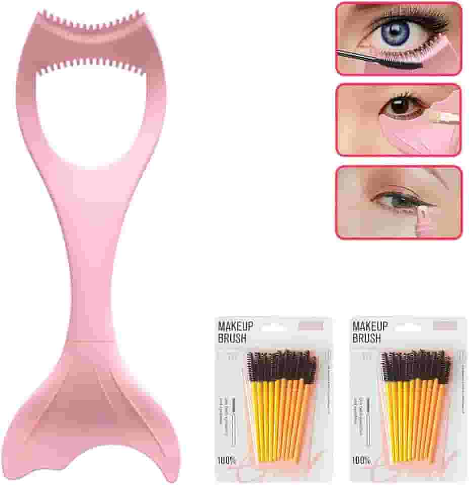 Protetor de rímel 3 em 1, aplicador de cílios de maquiagem, ferramenta de cílios de silicone, aplicador de cílios superior e inferior com 2 pincéis de cílios premium