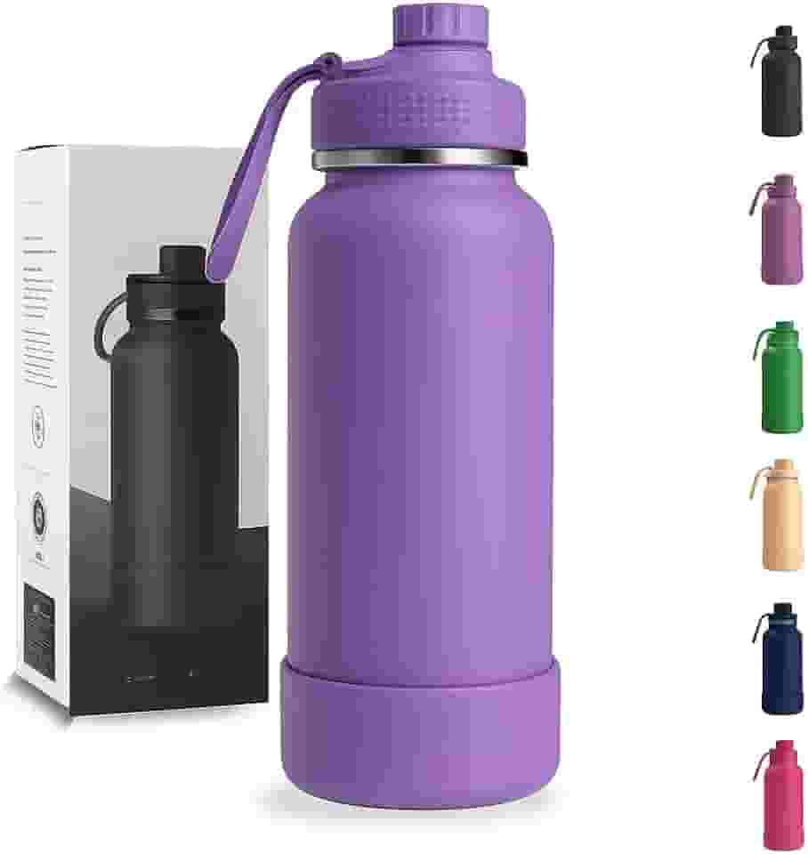 Garrafa Térmica 1000ML - Duplamente Isolada, Aço Inox 304, Base Emborrachada Anti Derrapante, Mantém Bebidas Quentes por 12 Horas e Geladas por 24 Horas (Roxo Wide)