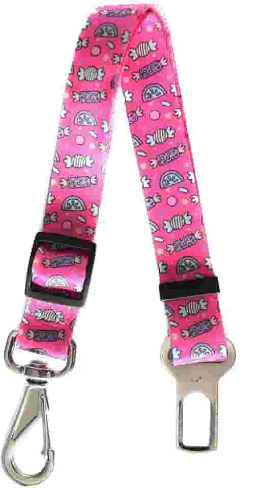 MY PET BRASIL Cinto De Segurança Para Cães 80Cm Regulável Adaptador De Carro Para Cachorros Guia Pet Transporte Viagem E Passeio Modelo Universal Estampa Candy