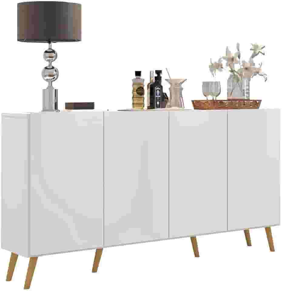 Aparador Buffet 4 Portas c/Pés Retrô Veneza Multimóveis Branco/natural