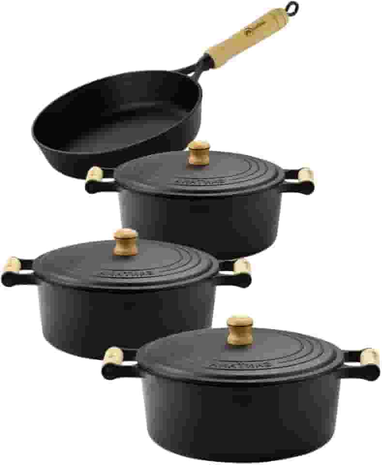 Jogo de caçarola 16, 18, 22 tampa de ferro alça de madeira e frigideira 22 sem tampa Santana