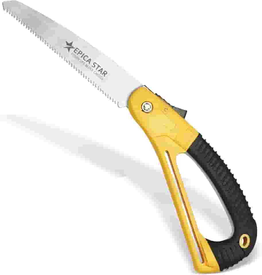 EPICA STAR Serra Serrote Dobrável Para Jardim Multifuncional 7", Lâmina de Aço com Dentes Triplos, Cabo Ergonômico Amarelo e Preto