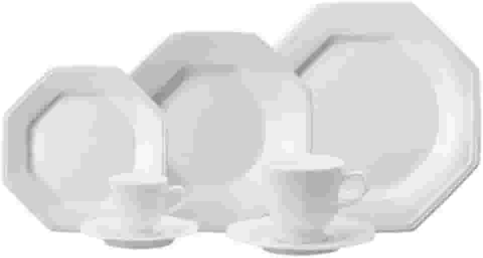 Serviço de Jantar Chá Café 42 peças em Porcelana. Modelo Octogonal Prisma. Branca. Fabricado pela Schmidt.