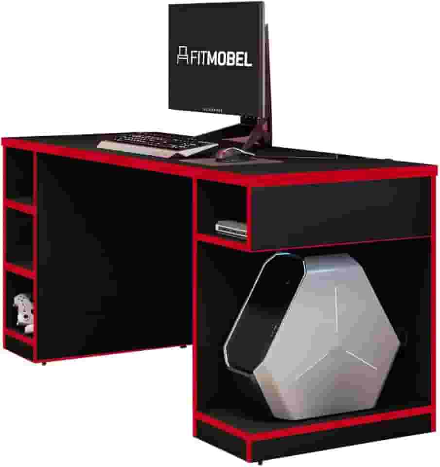 Mesa Para Computador Notebook Gamer Pro Preto/Vermelho - Fit Mobel