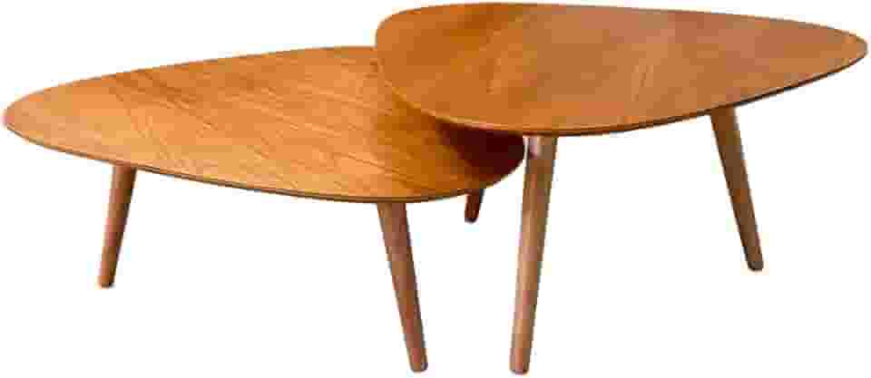 Kit 2 Mesas de Centro Conjunto Orgânico Pés de Madeira Maciça e Tampo Amadeirado